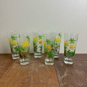 Federal Glass Salem Maple Leaf 7" Drinking Glasses‎ Set of 6 brown green yellow